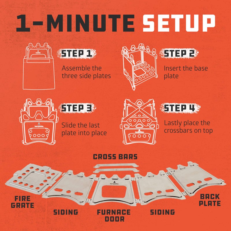 kampMATE Portable Camping Stove Wood, Wood Stove Camping, Outdoor Compact Campfire, Survival Cooking Gear, Backpacking Stoves, Emergency Backpack Stoves, Hiking Burner, Foldable with Nylon Case - Image 4